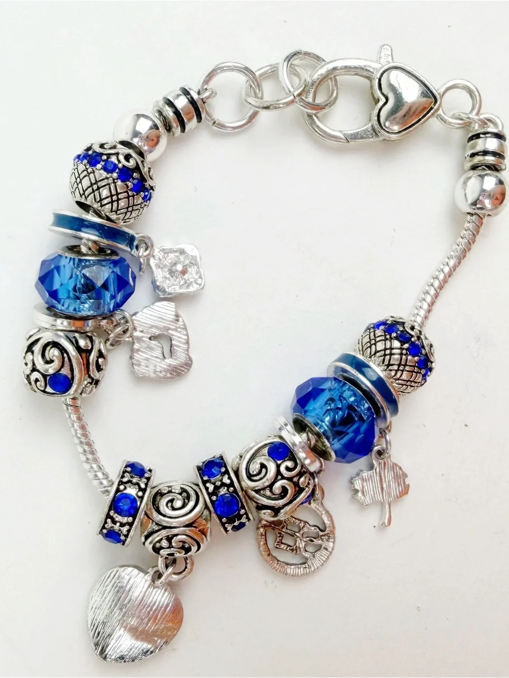 September Sapphire Blue Birthstone Charm Bracelet Silvertone Baby Feet